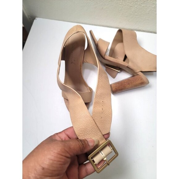 Splendid Women's Leather & Wood Sandal Heels Ankle Strap In Tan Size 7.5 M - Picture 11 of 12